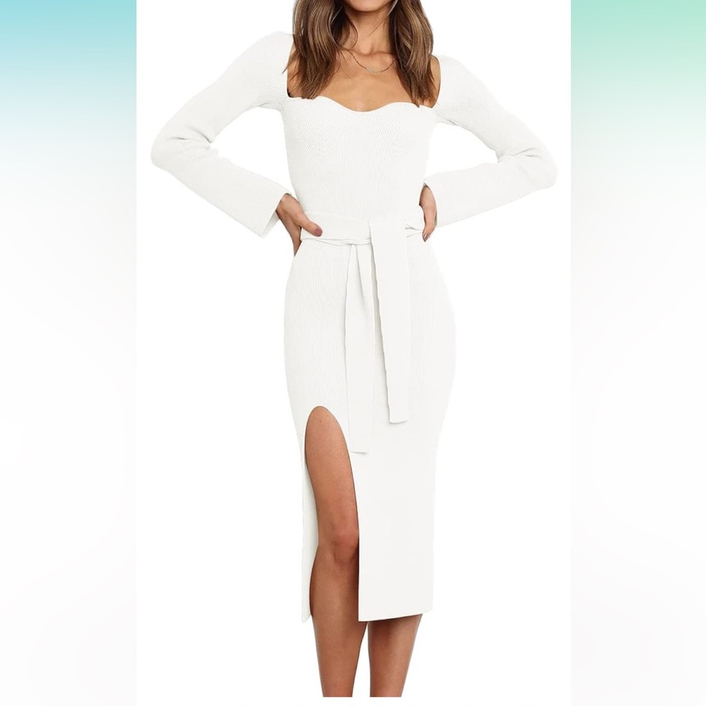 White ribbed sweater dress
